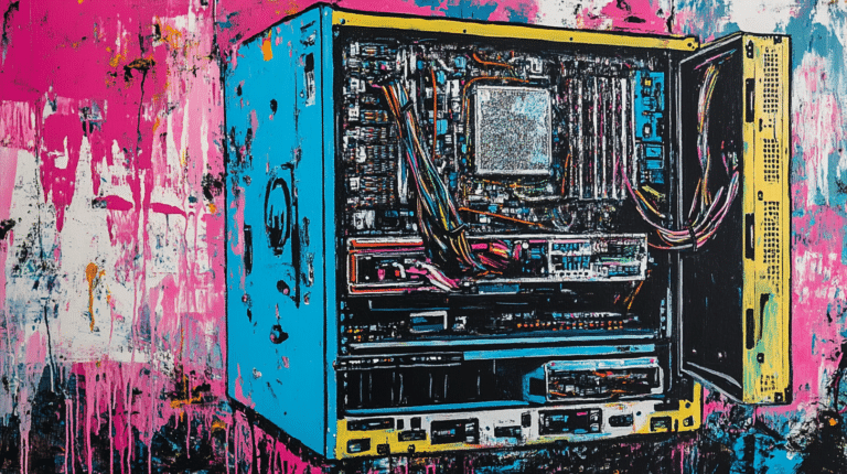 painting of a computer featuring It solutions