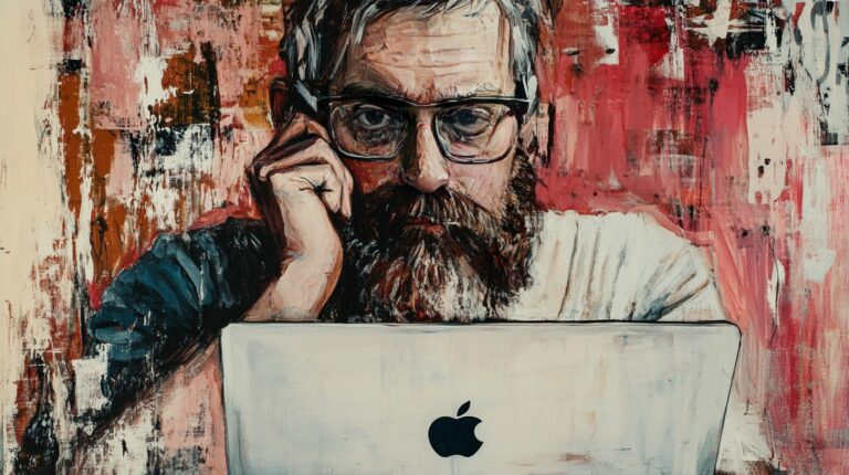 Painting of a man pondering web design cost