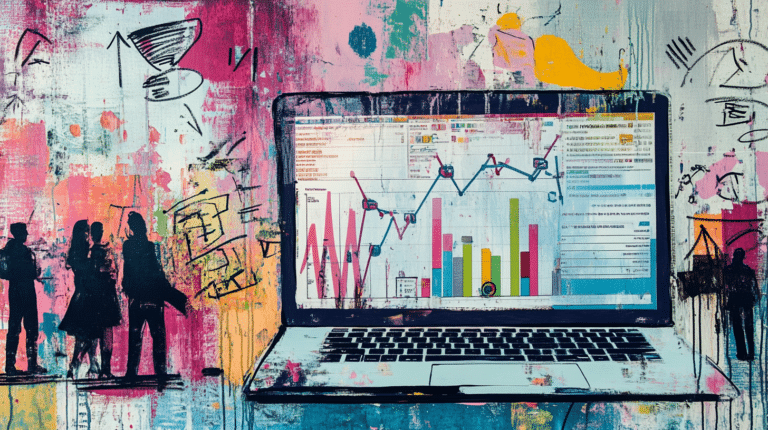 a painting of a laptop with some SEO analytics graphs featuring seo services