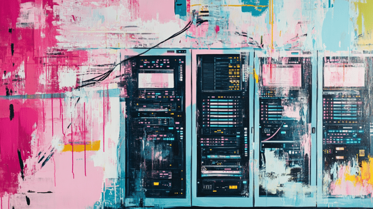 a painting of a vps hosting server in the style of David Bromley