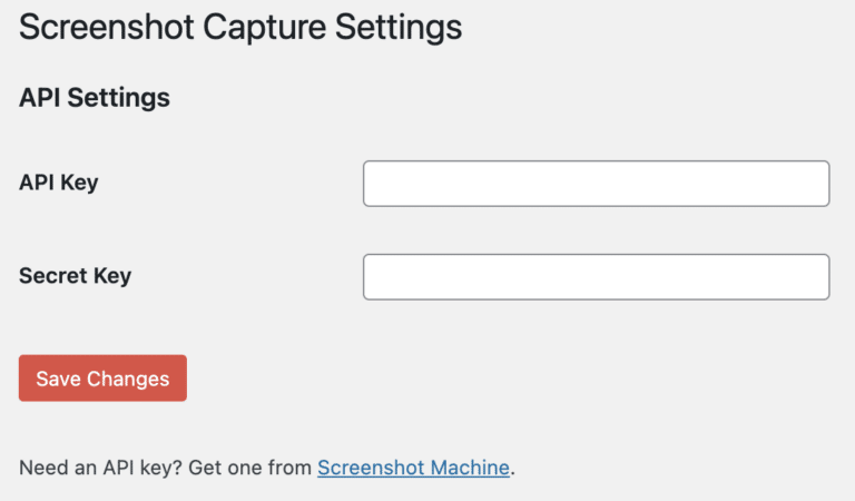 Wordpress Dashbaord settings for screenshot widget