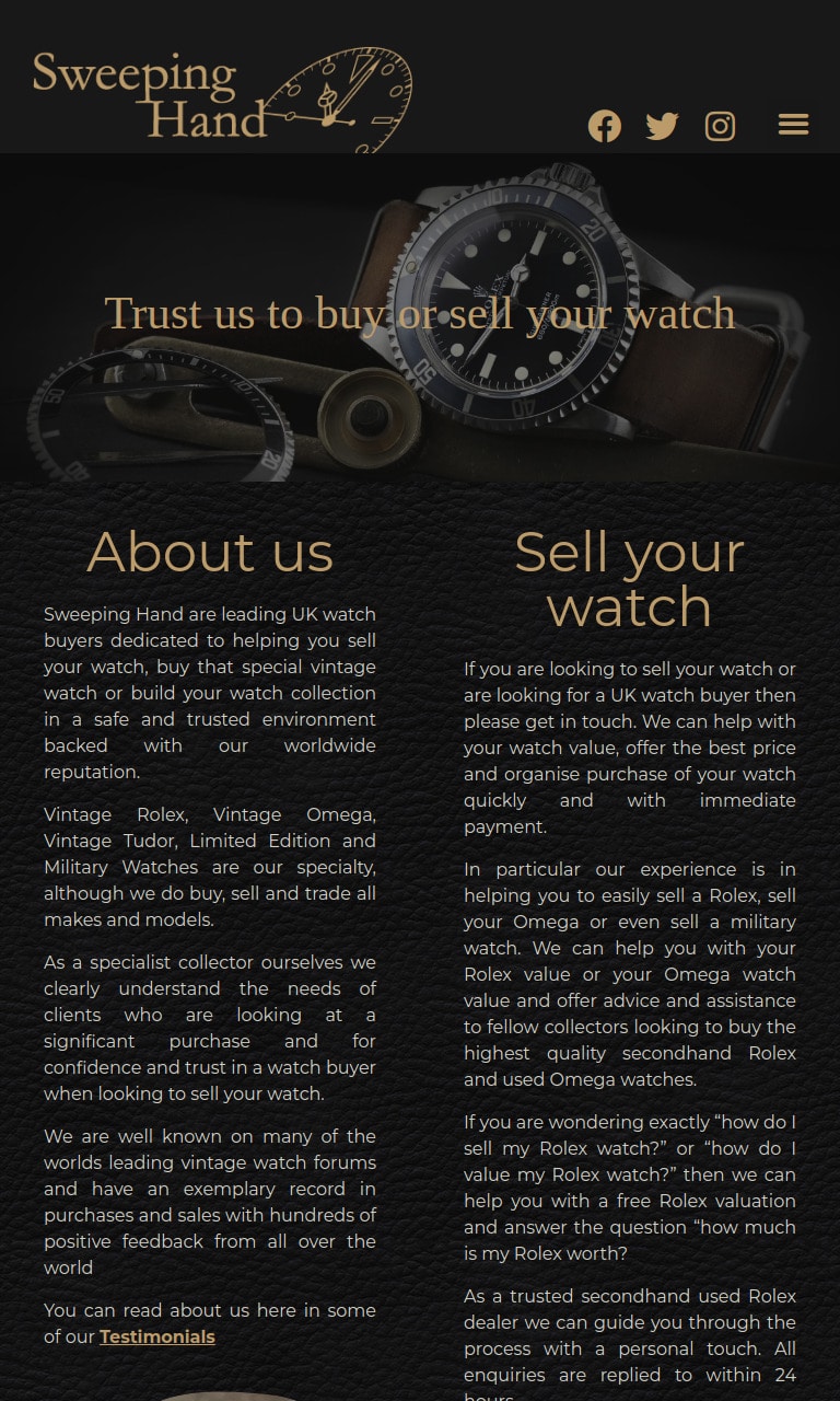 Screenshot of https://sweepinghand.co.uk/