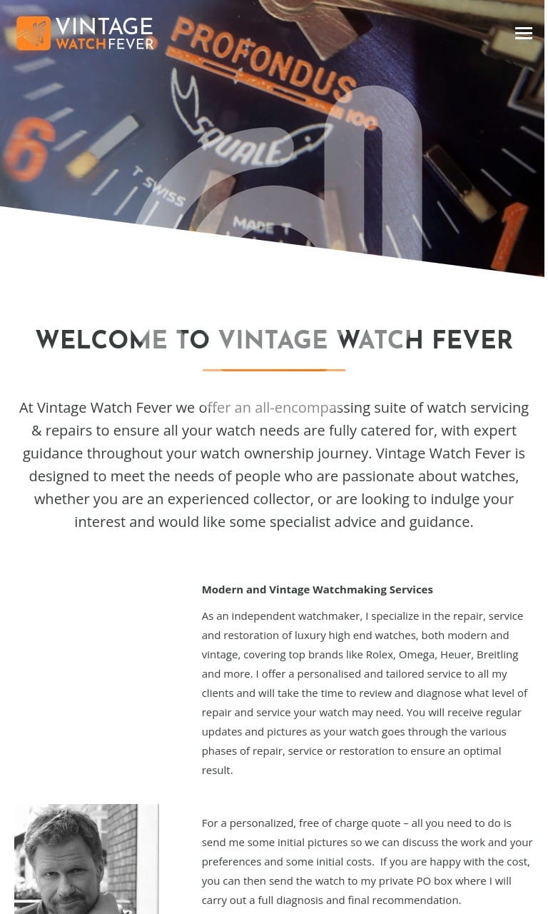Screenshot of https://vintagewatchfever.co.uk/