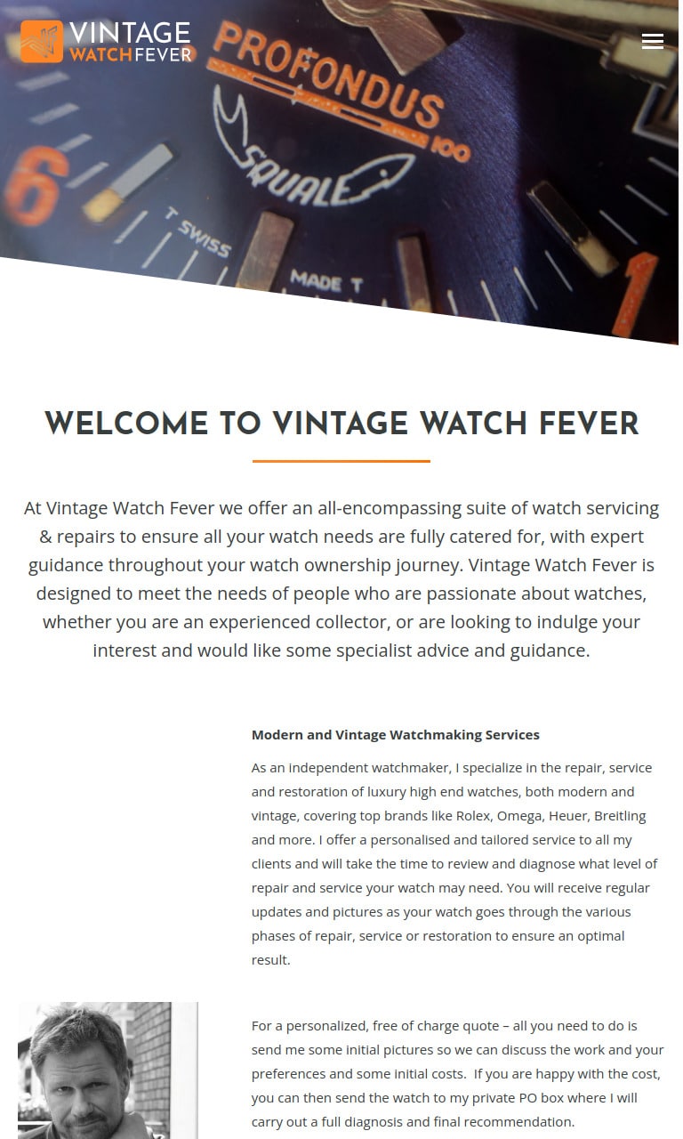 Screenshot of https://vintagewatchfever.co.uk/