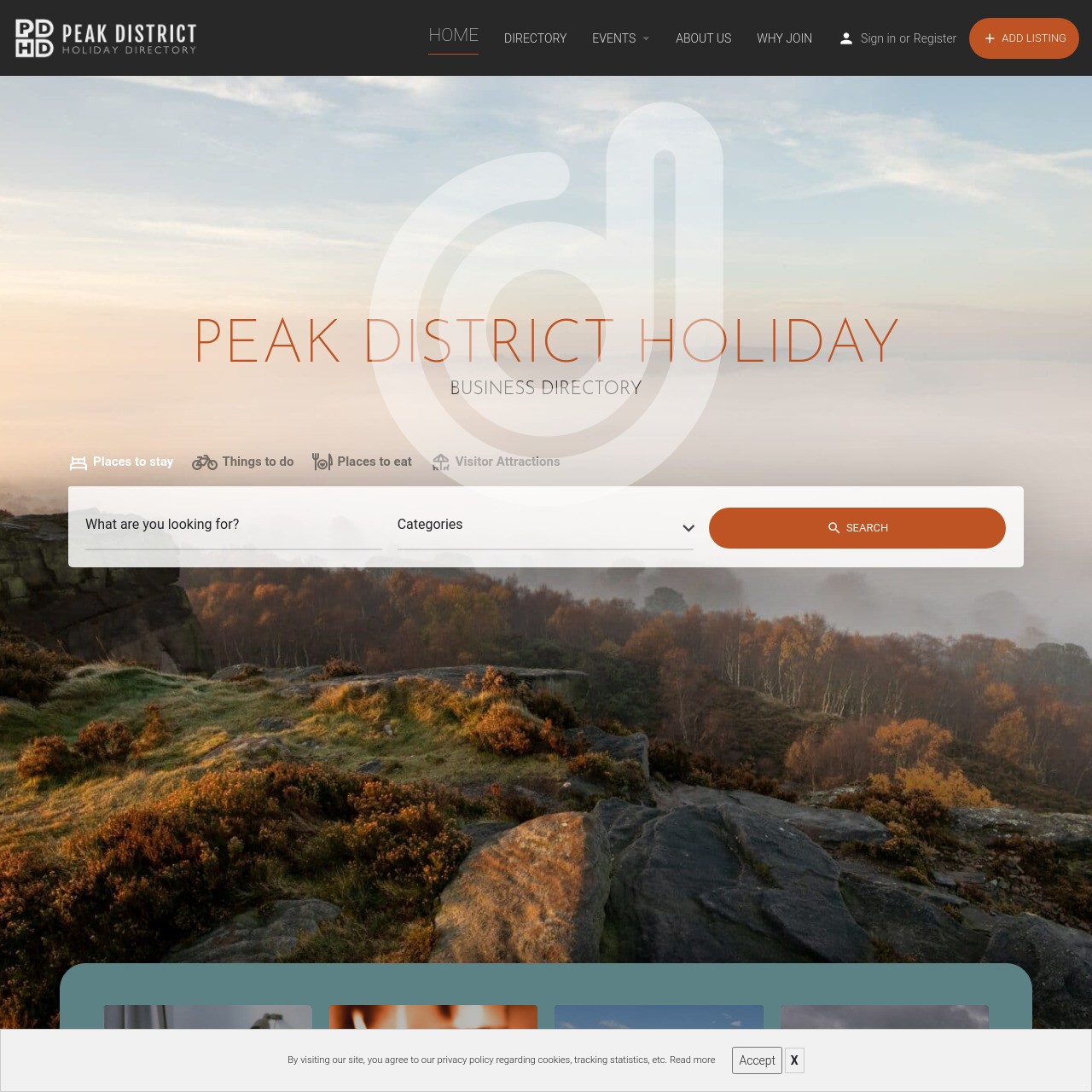 Screenshot of https://www.peakdistrict.holiday/