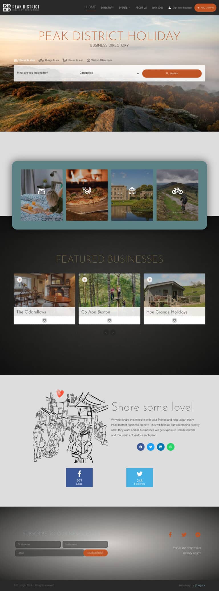 Screenshot of https://www.peakdistrict.holiday/